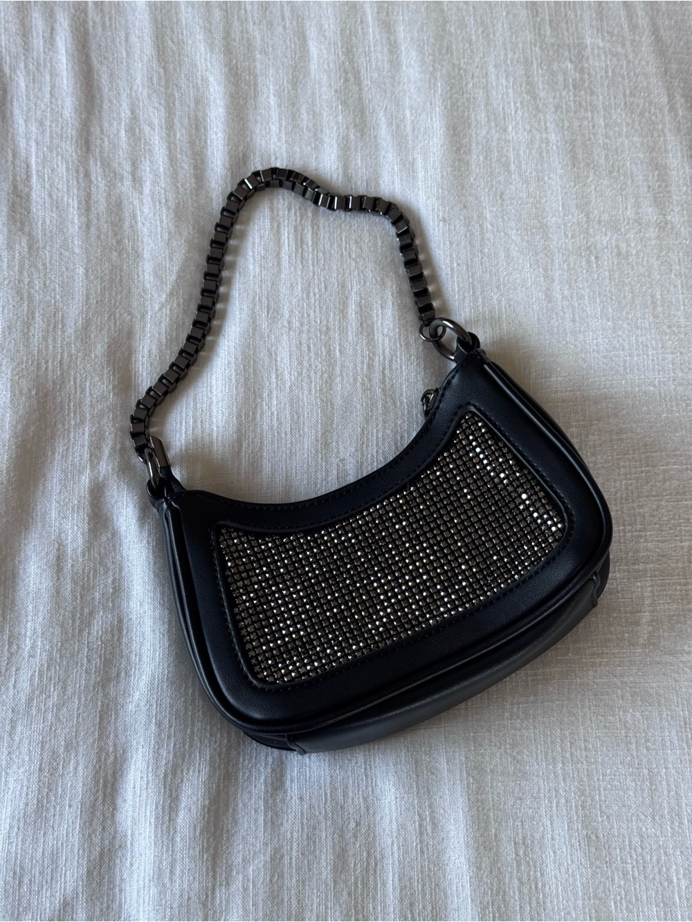 MMS Black Rhinestone Mini Shoulder Bag - Sleek Evening Carry